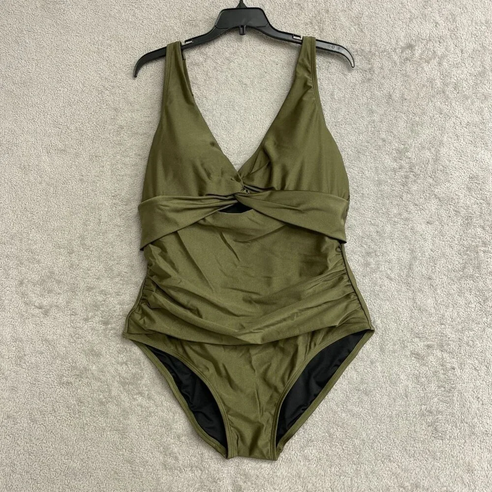 💥   Olive Green Twist Front One Piece Swimsuit N0967 - Picture 3 of 13